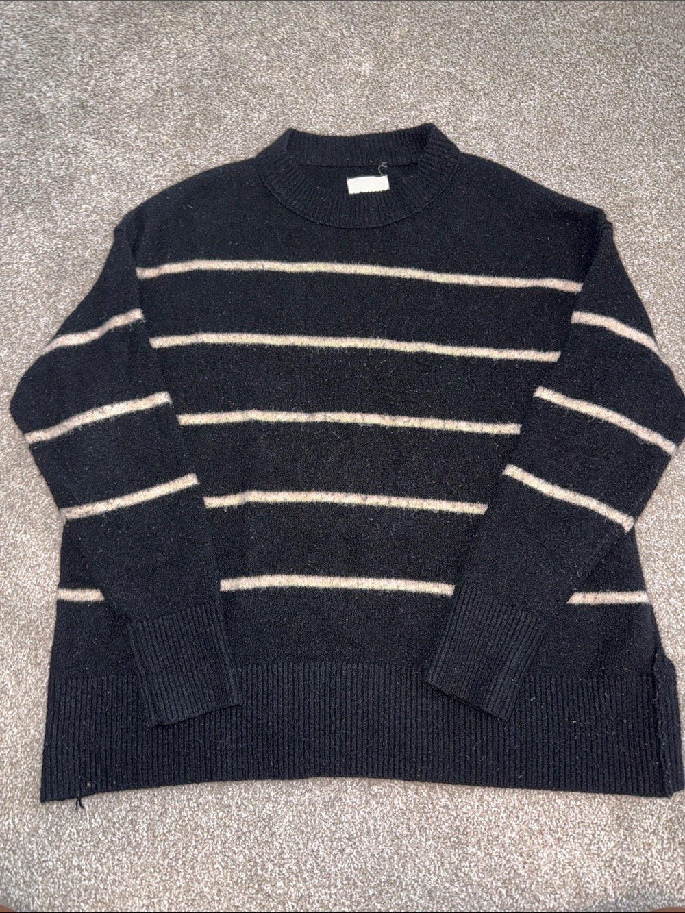 Aerie Black Striped Crewneck Sweater